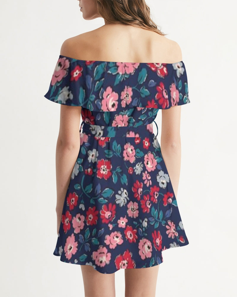 Midnight blue pretty glance. Women's All-Over Print Off-Shoulder Dress