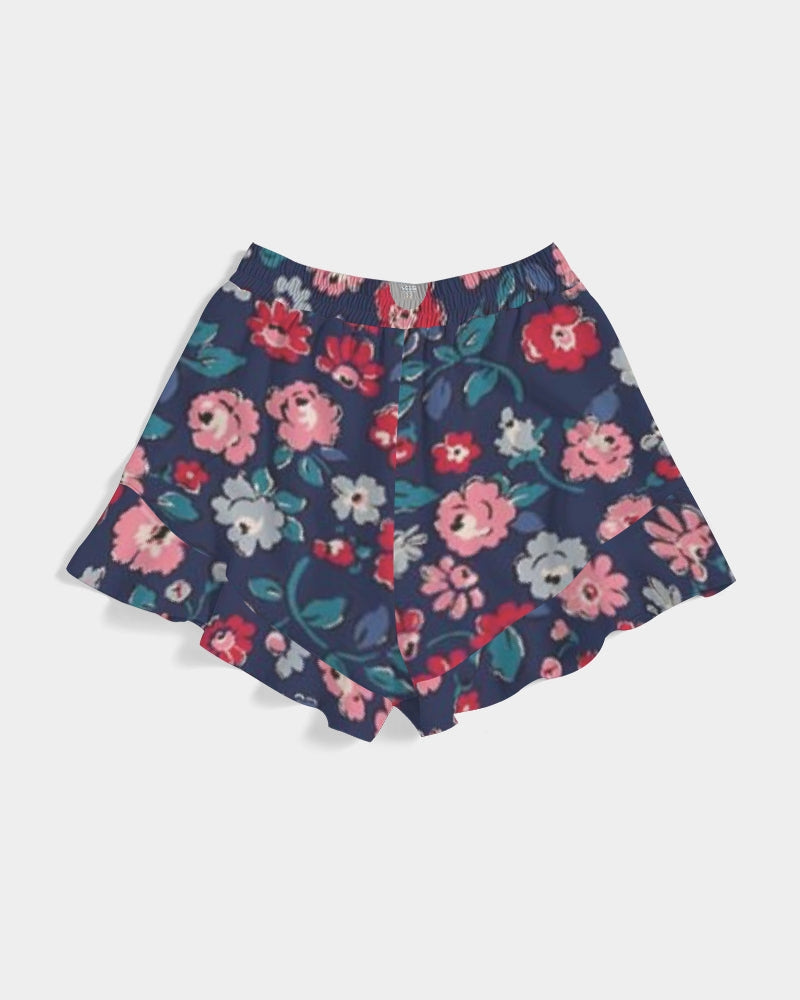Midnight blue pretty glance. Women's All-Over Print Ruffle Shorts
