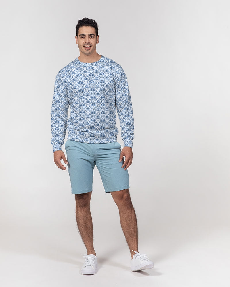 light blue Royal patten Men's All-Over Print Classic French Terry Crewneck Pullover