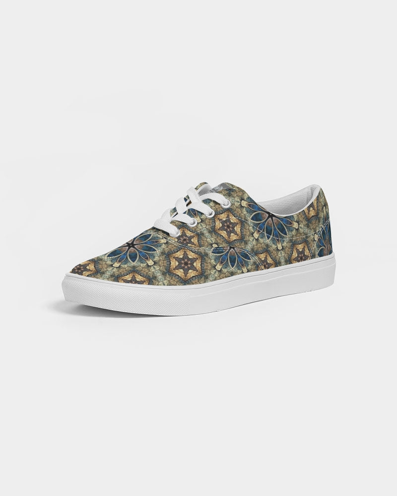 Green & Dark Blue almost star pattern. Men's Lace Up Canvas Shoe