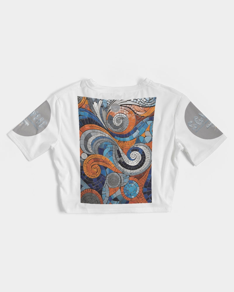 Beautiful Mosaic White Sister Women's All-Over Print Twist-Front Cropped Tee