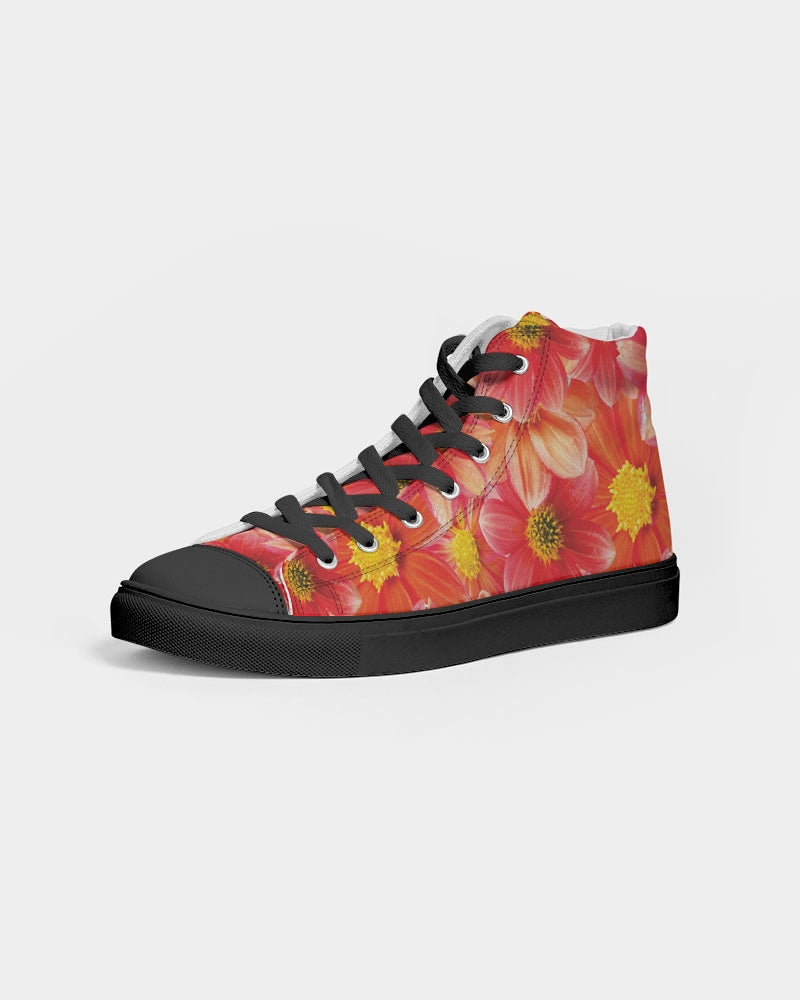 Beautiful blood orange flower design Women's Hightop Canvas Shoe - Black