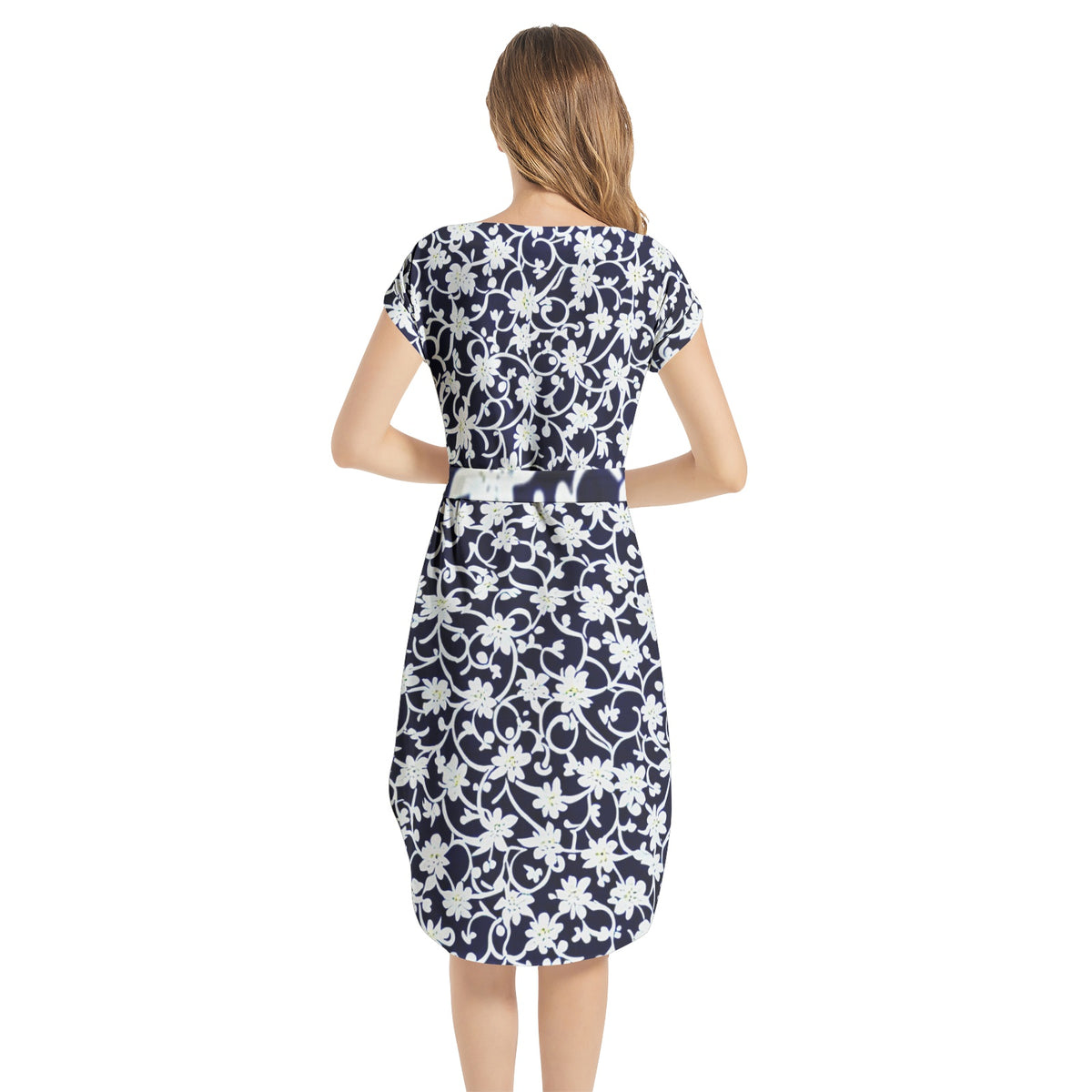 Notched Neck Belted Dress