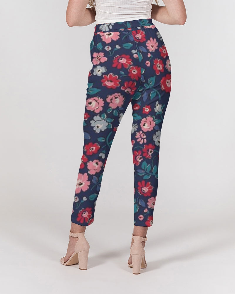 Midnight blue pretty glance. Women's All-Over Print Belted Tapered Pants