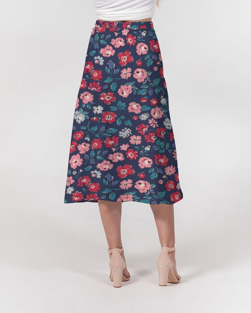 Midnight blue pretty glance. Women's All-Over Print A-Line Midi Skirt