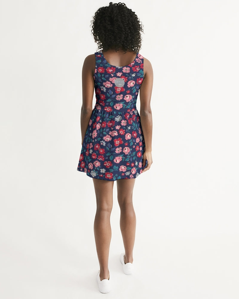Midnight blue pretty glance. Women's All-Over Print Scoop Neck Skater Dress