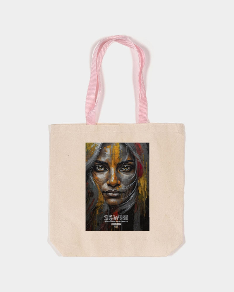 South Asian silver grey white hair sisters portrait Canvas Tote with Contrast-Color Handles | Q-Tees