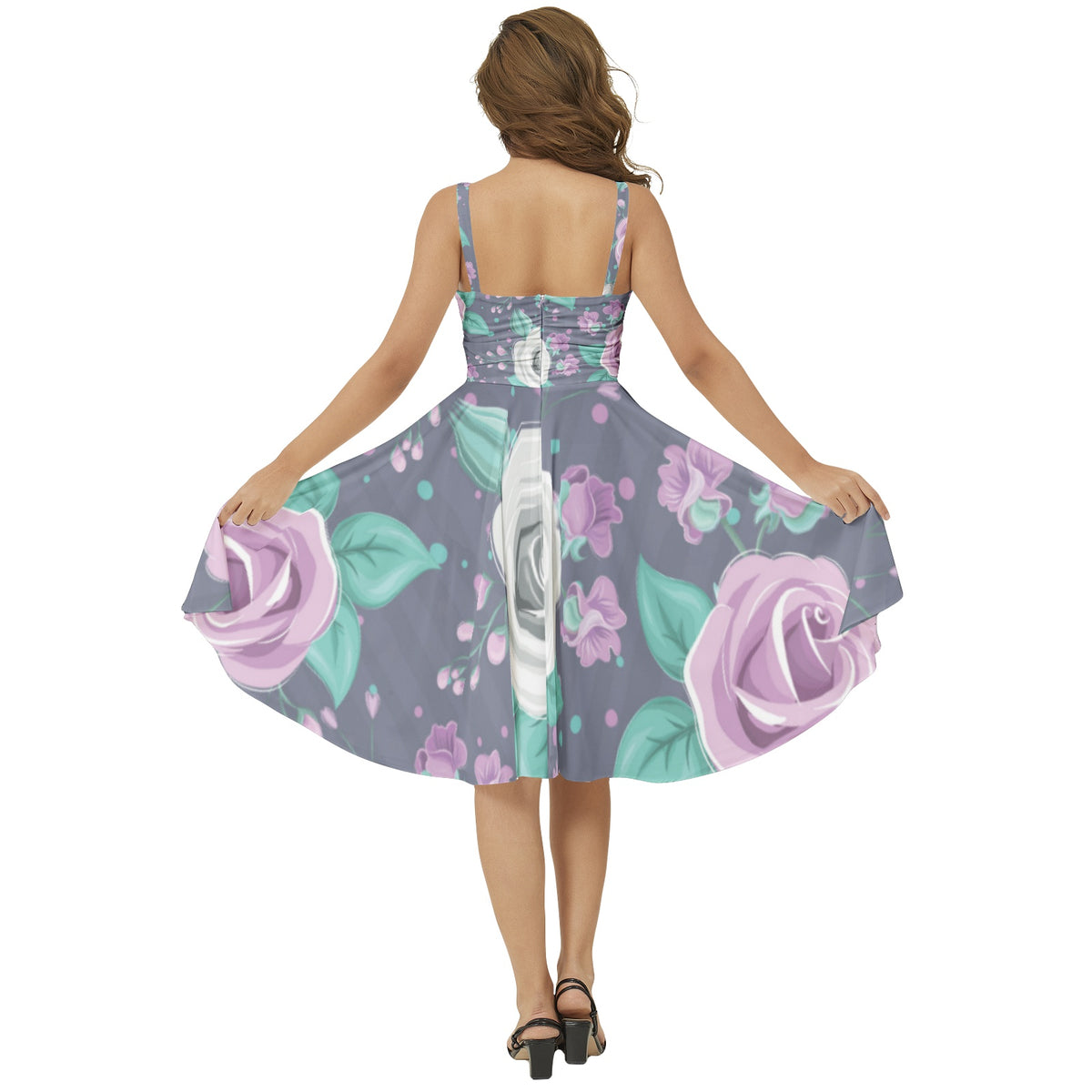 Sleeveless Square Neck Flare Hem Midi Dress