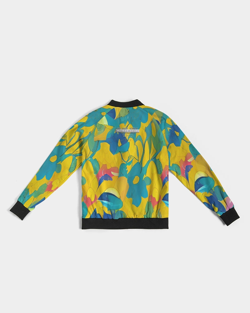 Beautiful yellow and blue hint of red pattern Women's Bomber Jacket