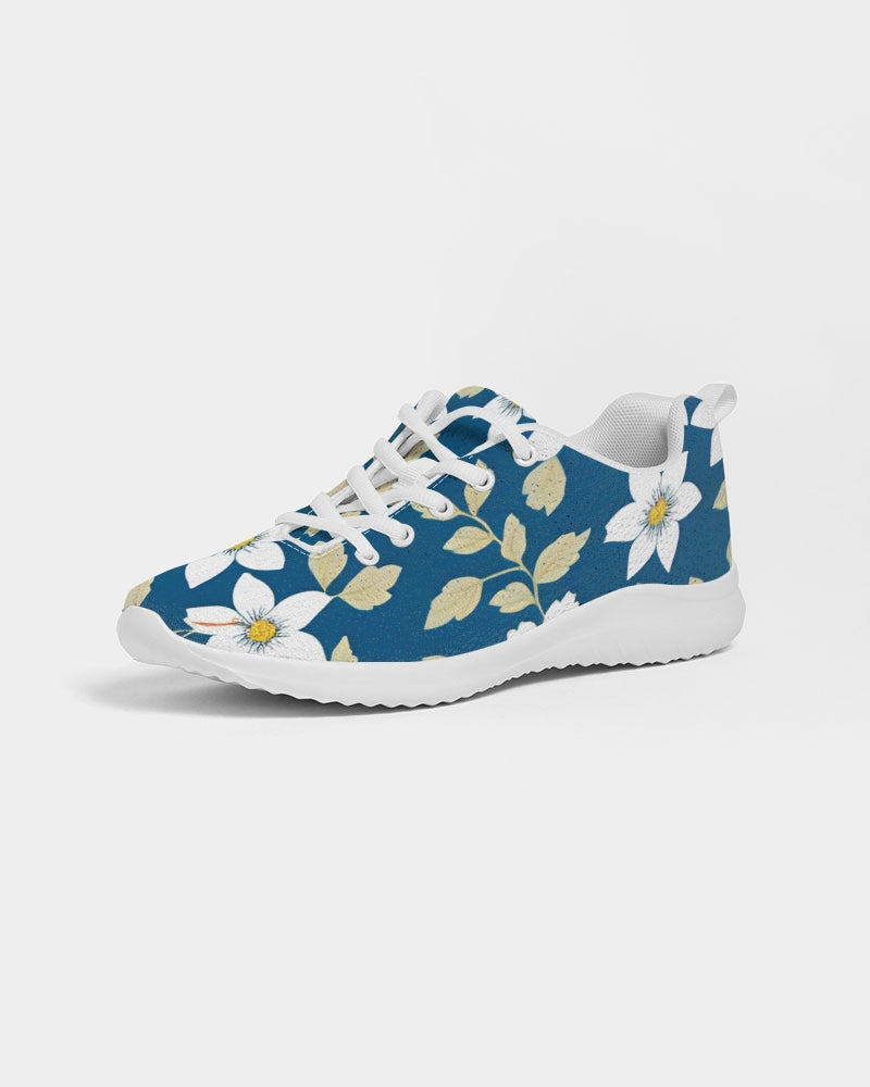 Dark blue background and white flower pattern Women's Athletic Shoe