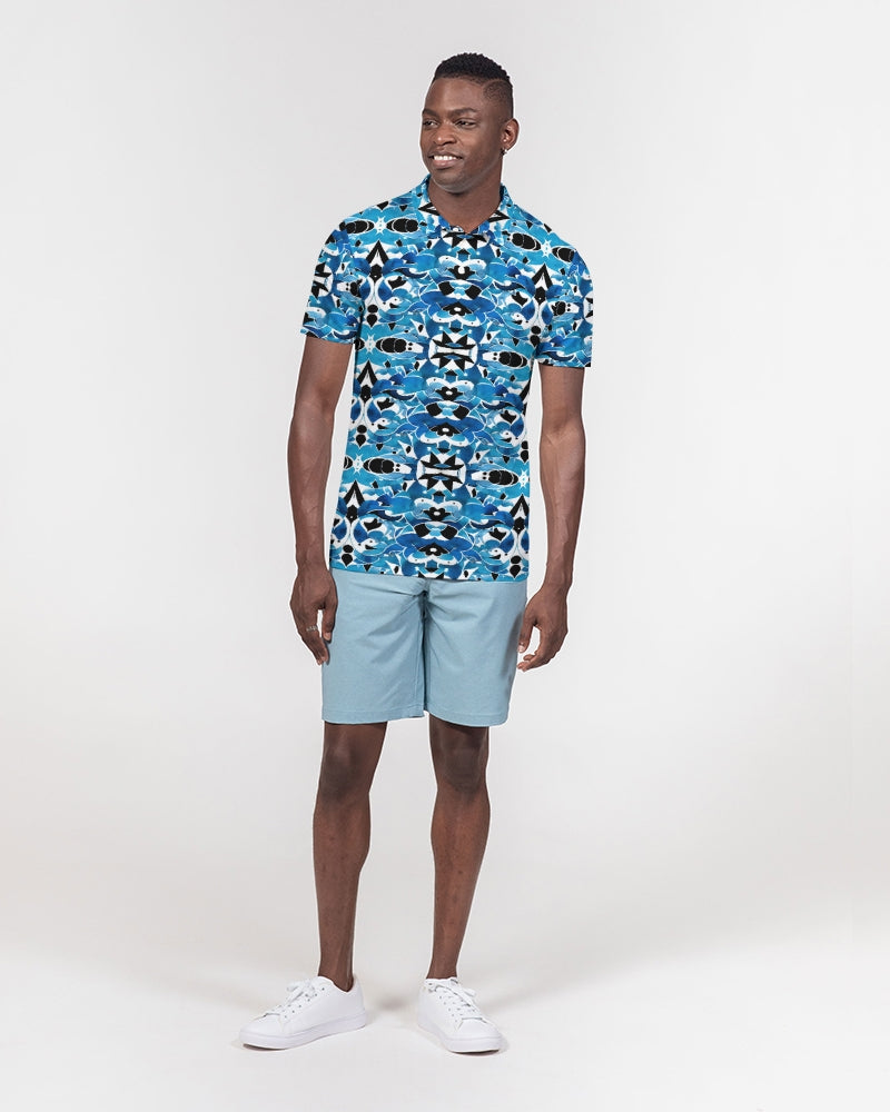 Blue Abstract pattern design Men's Slim Fit Short Sleeve Polo