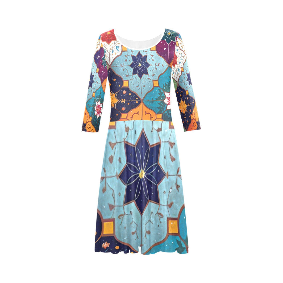 Women's  Half-Sleeve Skater Dress(Model D20)