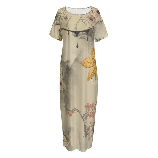 All-Over Print Women's Night Long Dress With Pocket