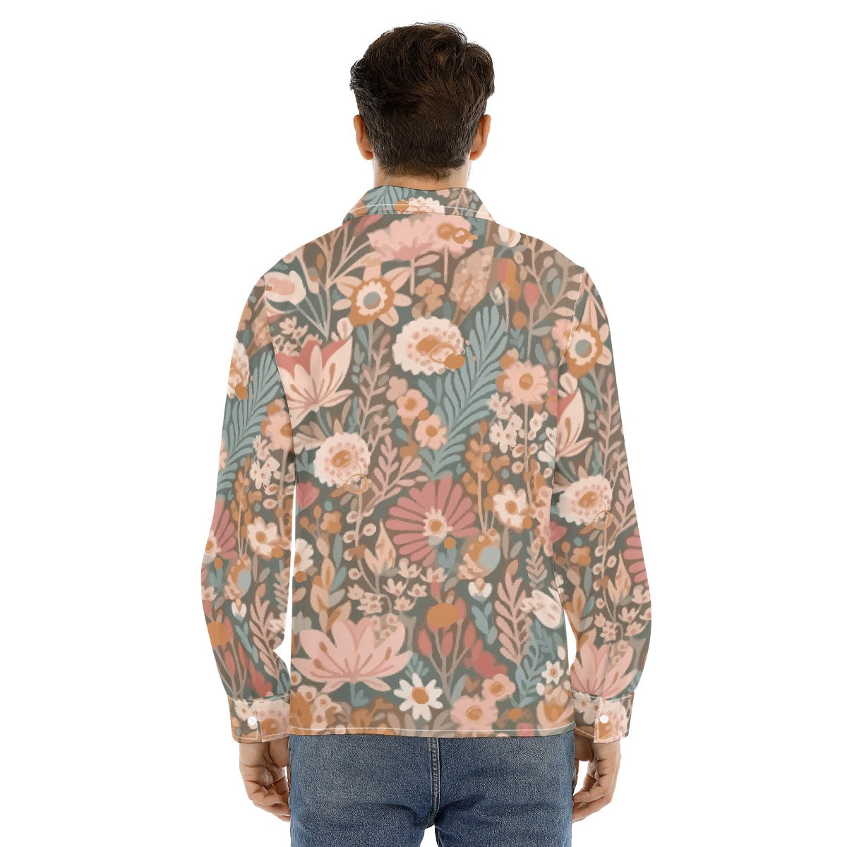 All-Over Print Men's Lapel Collar Shirt With Concealed Placket