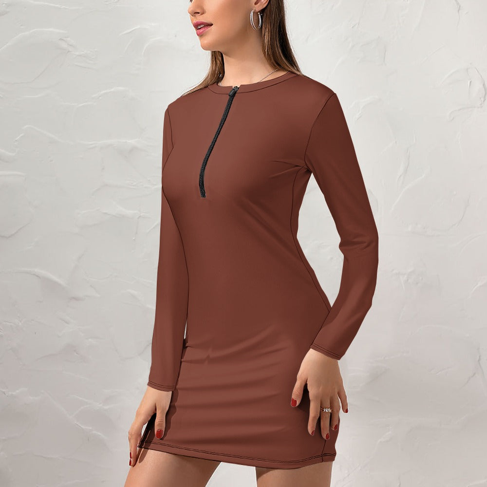 Women's Zipper Long Sleeve Hip Dress