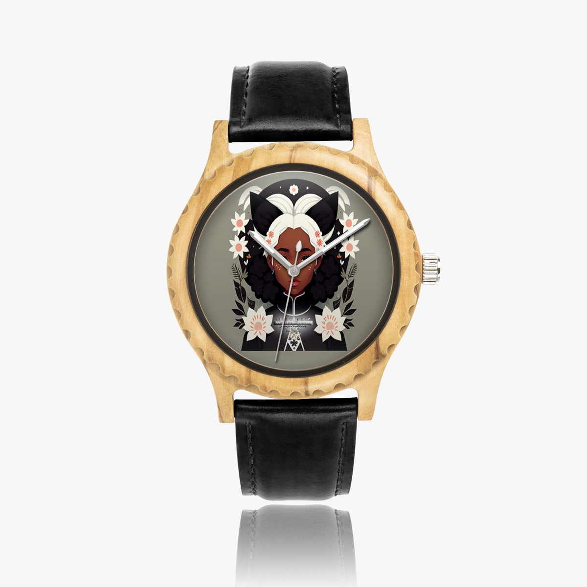 Nubian Silverfox Italian Olive Lumber Wooden Watch - Leather Strap