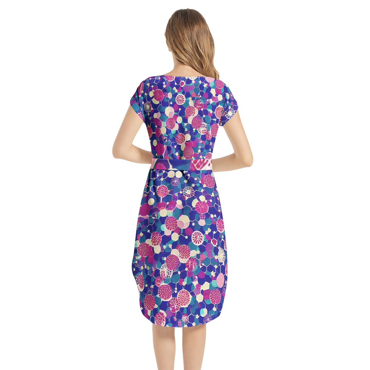 Notched Neck Belted Dress