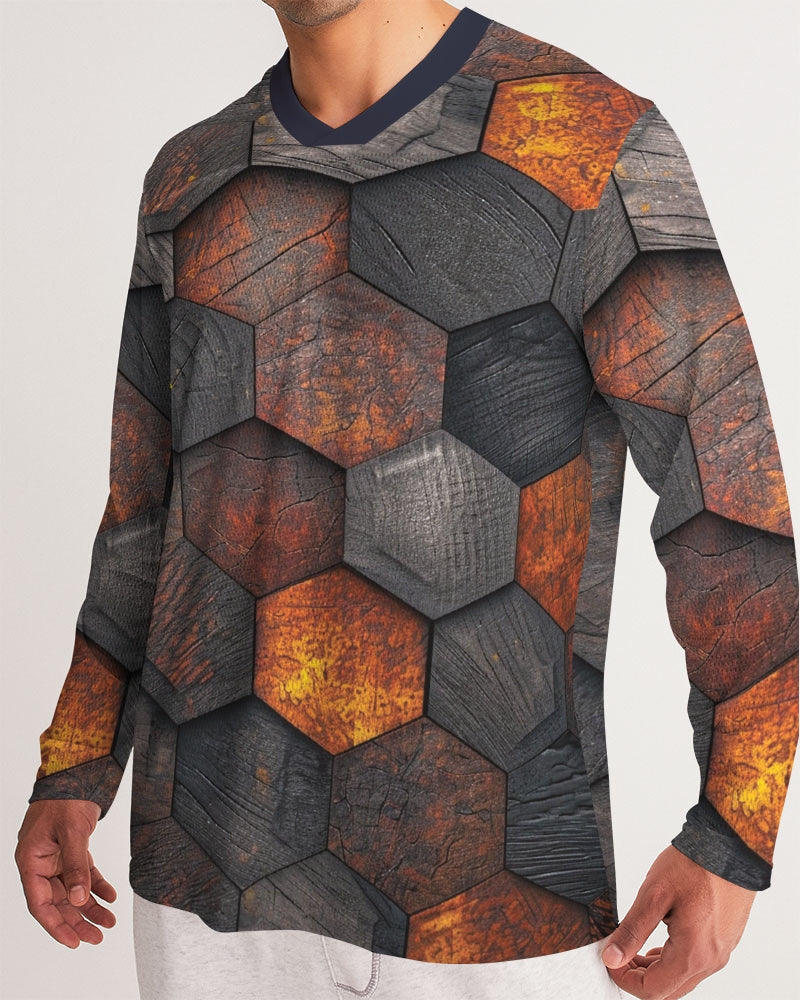 Cool stone hexagon patten 3D Men's All-Over Print Long Sleeve Sports Jersey