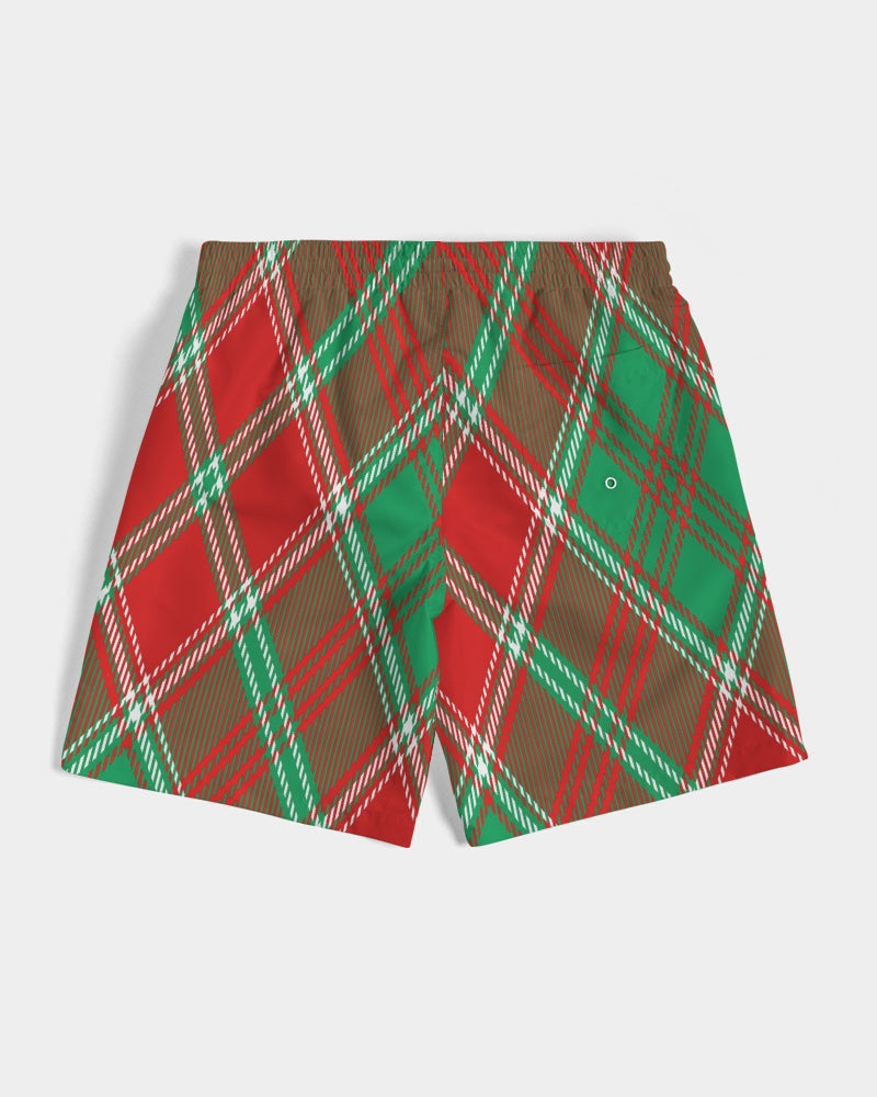 Red & Green cross pattern Men's All-Over Print Swim Trunk