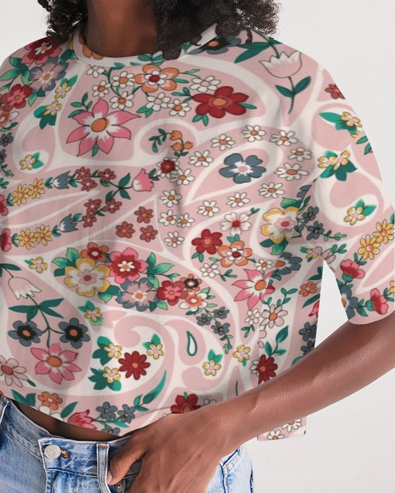 Pink abstract Pretty Sisters Women's All-Over Print Lounge Cropped Tee