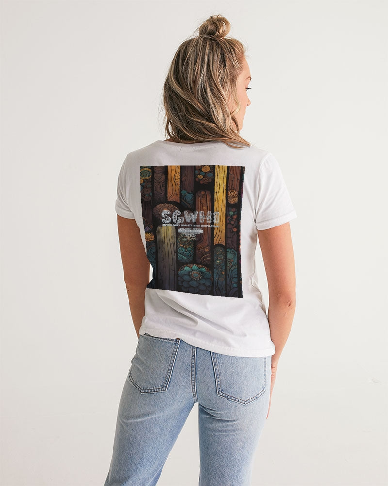 South Asian silver grey white hair sisters portrait [3] Women's All-Over Print V-Neck Tee