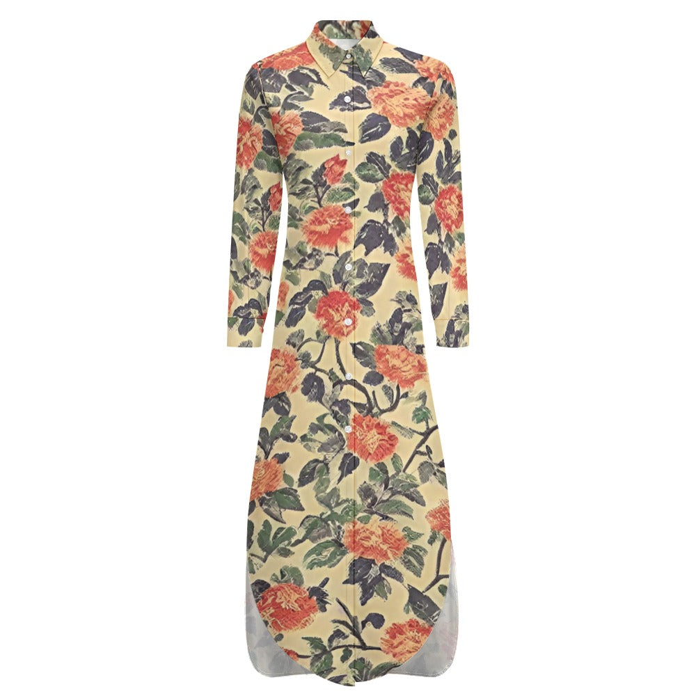 Button Neck Long Sleeve Shirt Dress