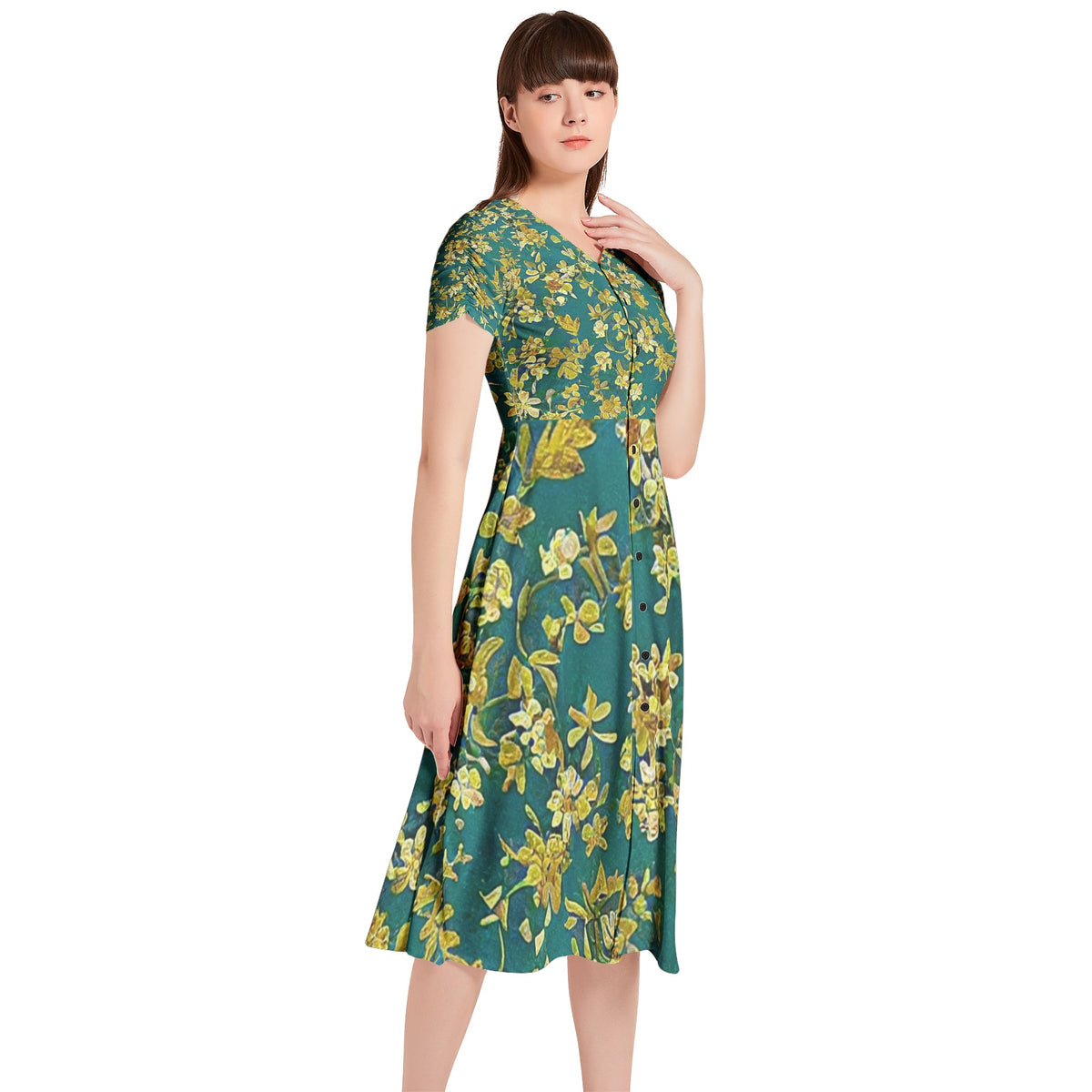 Puff Sleeve Button Through Dress