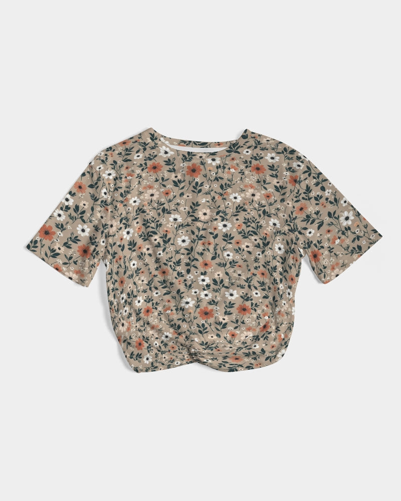 Busy and pretty Women's All-Over Print Twist-Front Cropped Tee