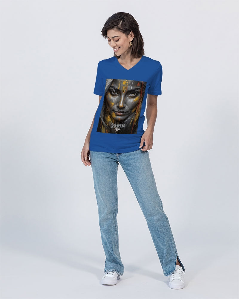 South Asian silver grey white hair sisters portrait [3] Unisex Jersey V-Neck Tee | Bella + Canvas