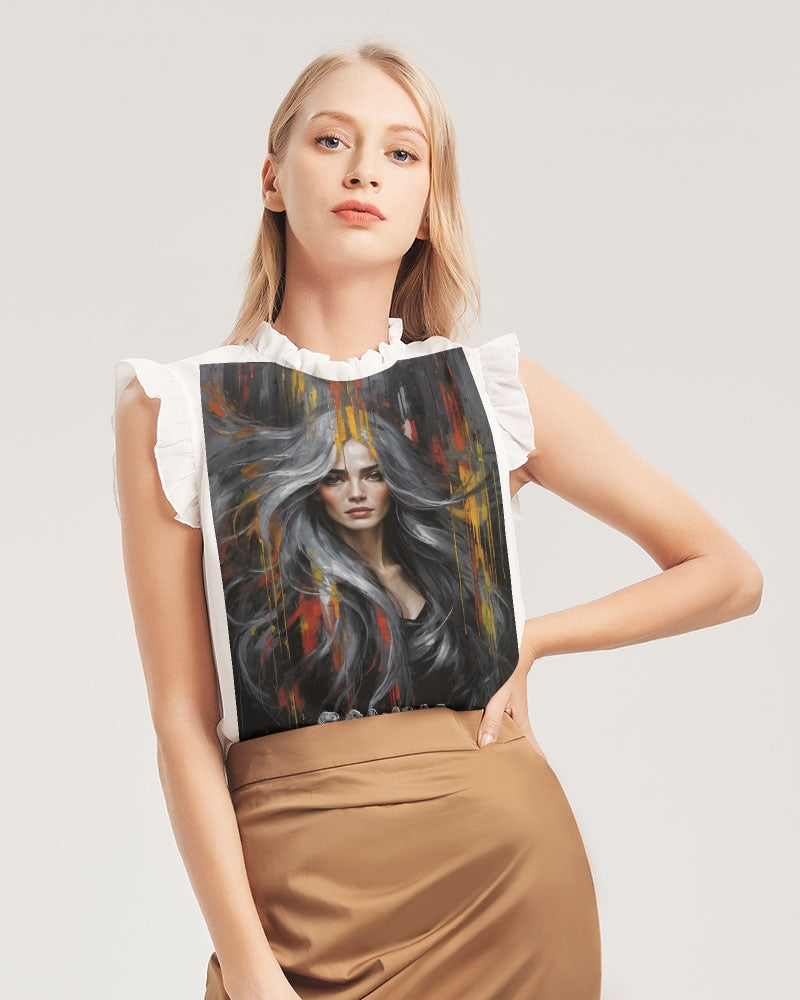 Beautiful white Sister [Part two collection] Women's All-Over Print Ruffle Sleeve Top