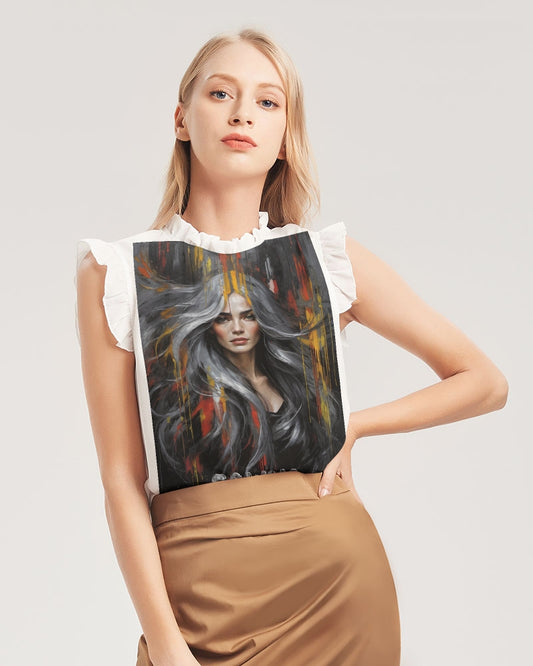 Beautiful white Sister [Part two collection] Women's All-Over Print Ruffle Sleeve Top