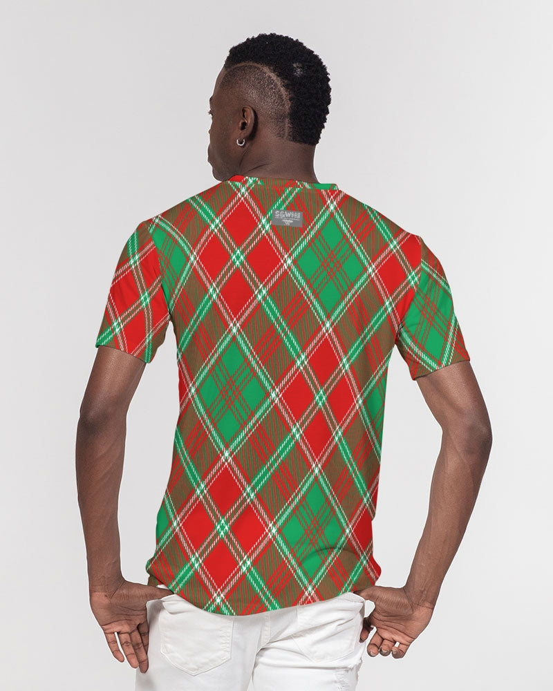 Red & Green cross pattern Men's All-Over Print Pocket Tee