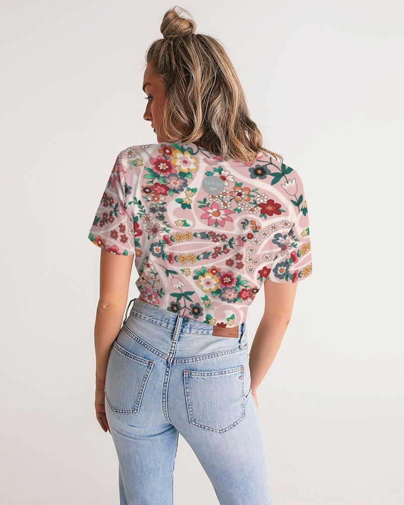 Pink abstract Pretty Sisters Women's All-Over Print Twist-Front Cropped Tee