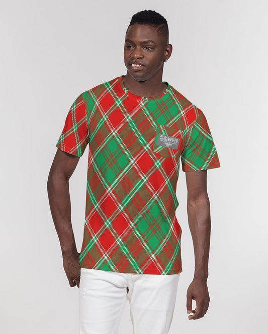 Red & Green cross pattern Men's All-Over Print Pocket Tee