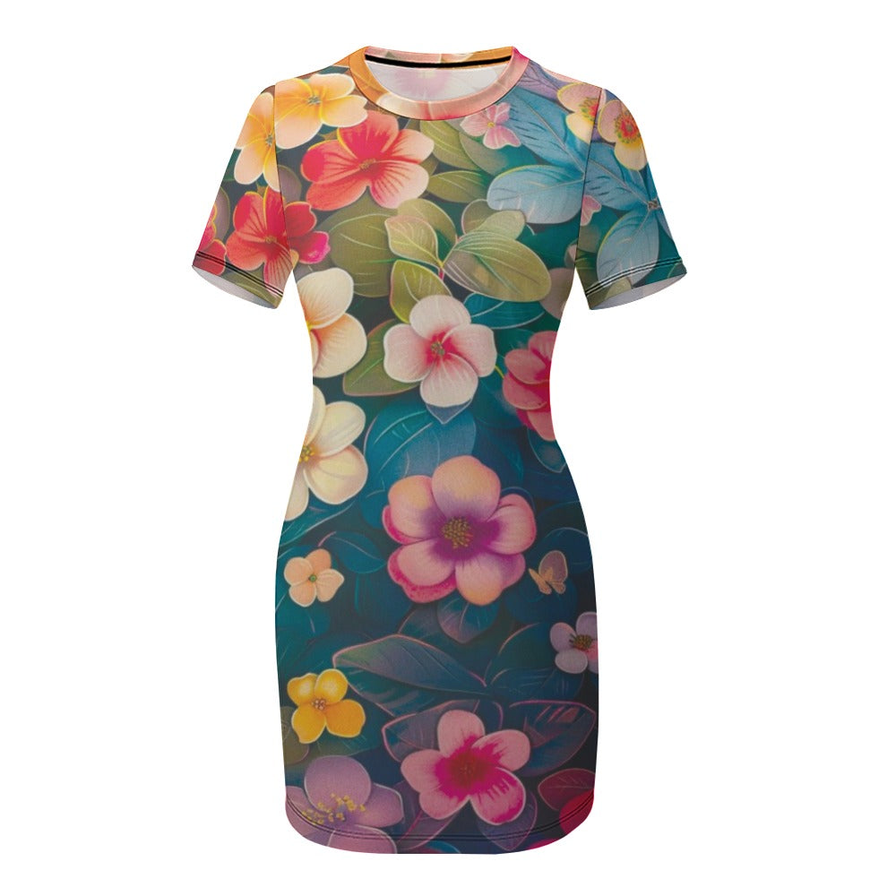 White Crew Neck Short Sleeve Dress