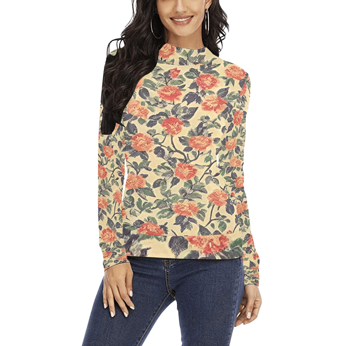 Women's All Over Print Mock Neck Sweater (H43)