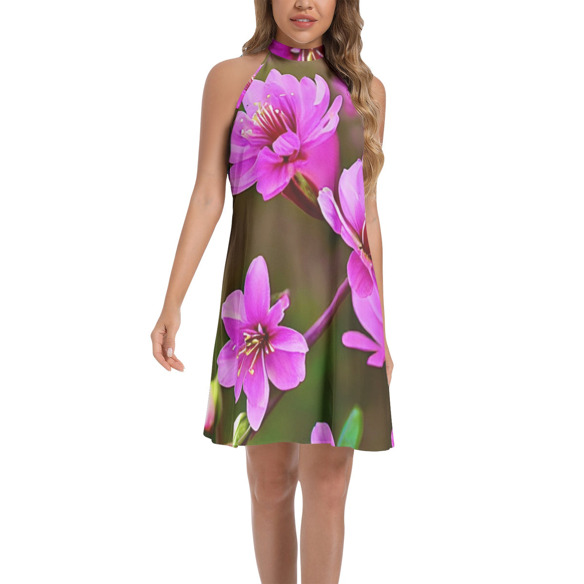Tie Back Halter Neck Flared Dress