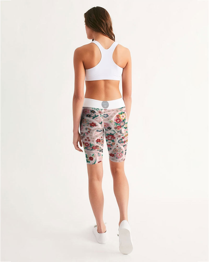 Pink abstract Pretty Sisters Women's All-Over Print Mid-Rise Bike Shorts