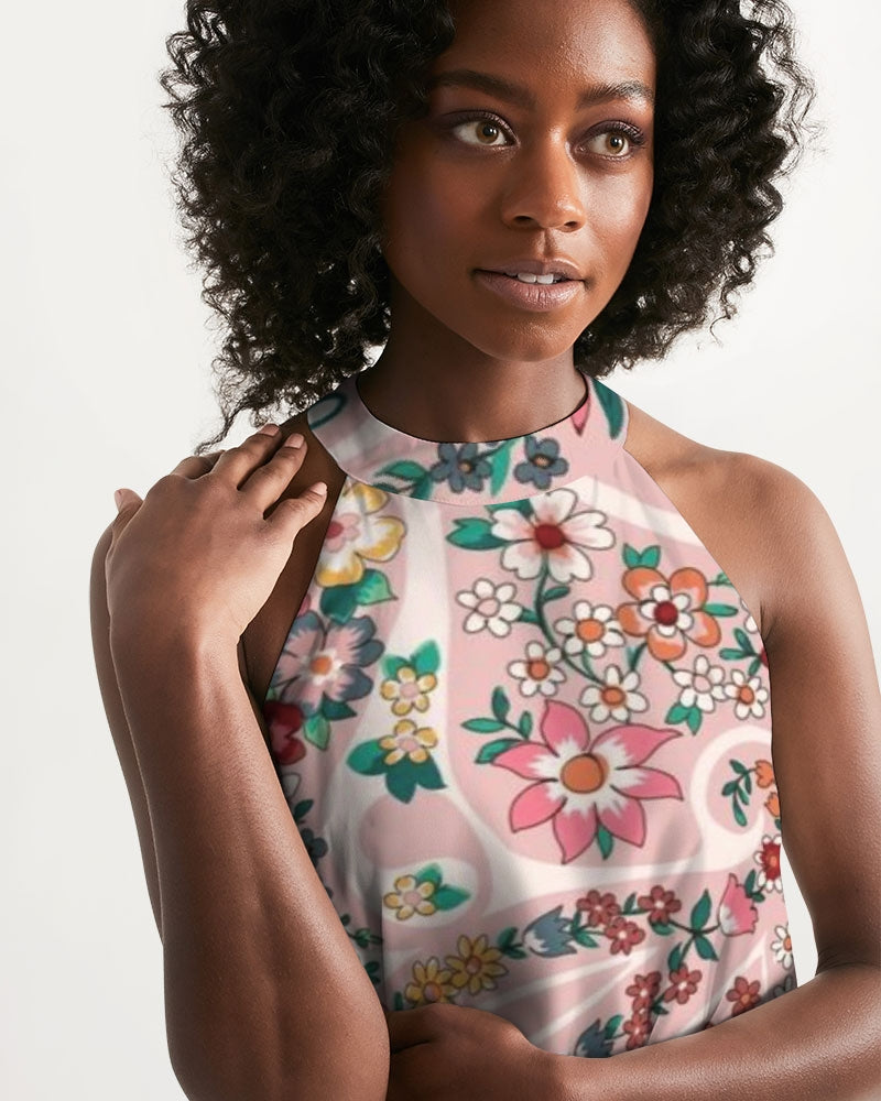 Pink abstract Pretty Sisters Women's All-Over Print Halter Dress