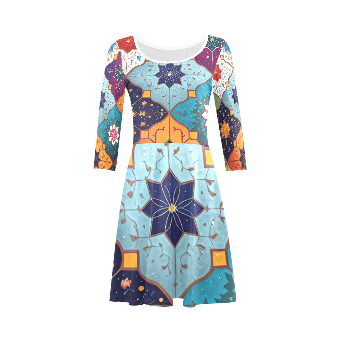 Women's 3/4 Sleeve Round Neck Sundress(Model D23)