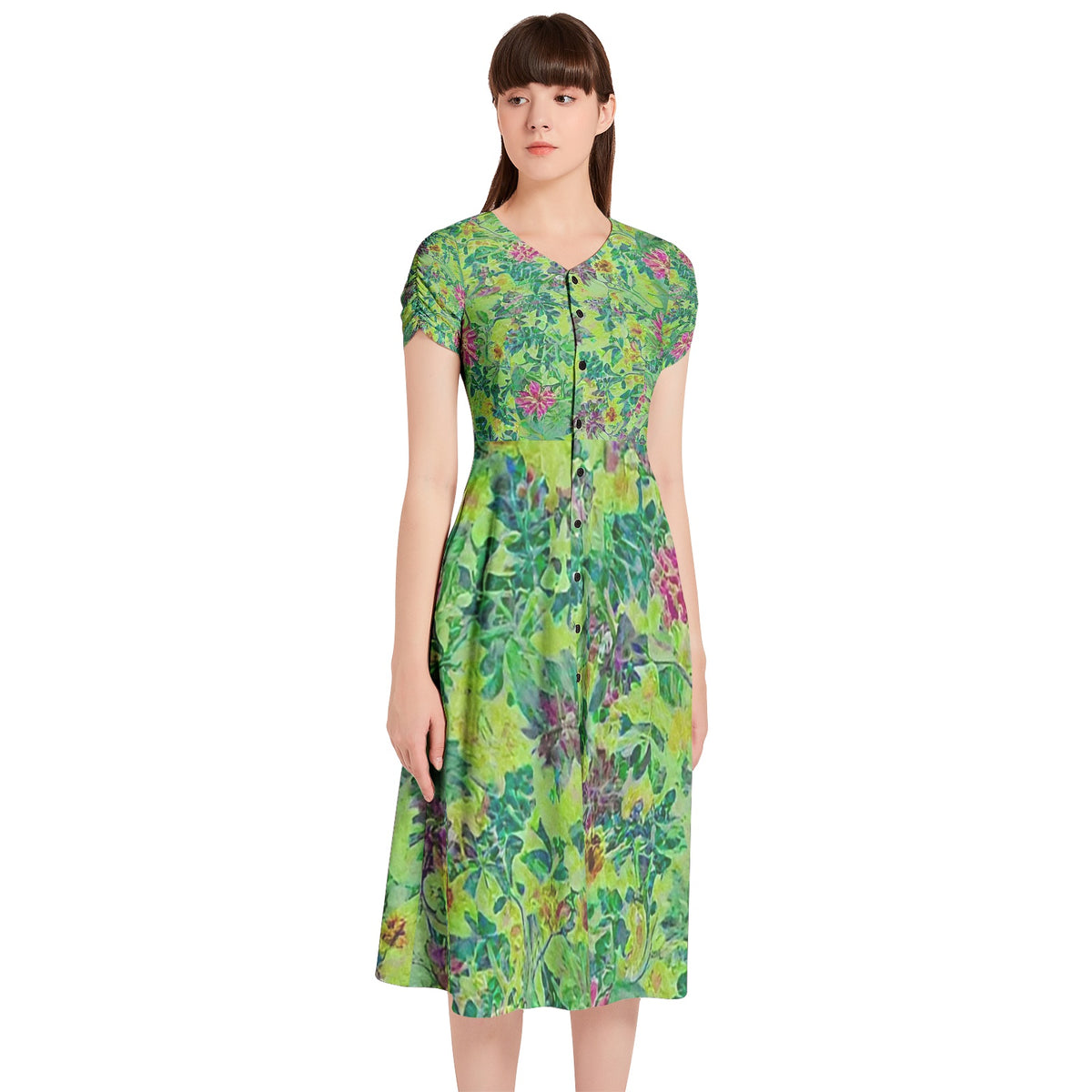 Puff Sleeve Button Through Dress