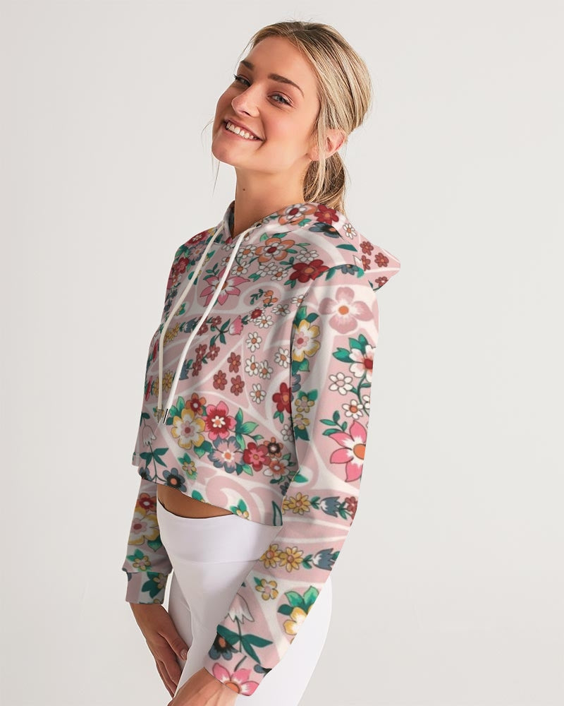 Pink abstract Pretty Sisters Women's All-Over Print Cropped Hoodie
