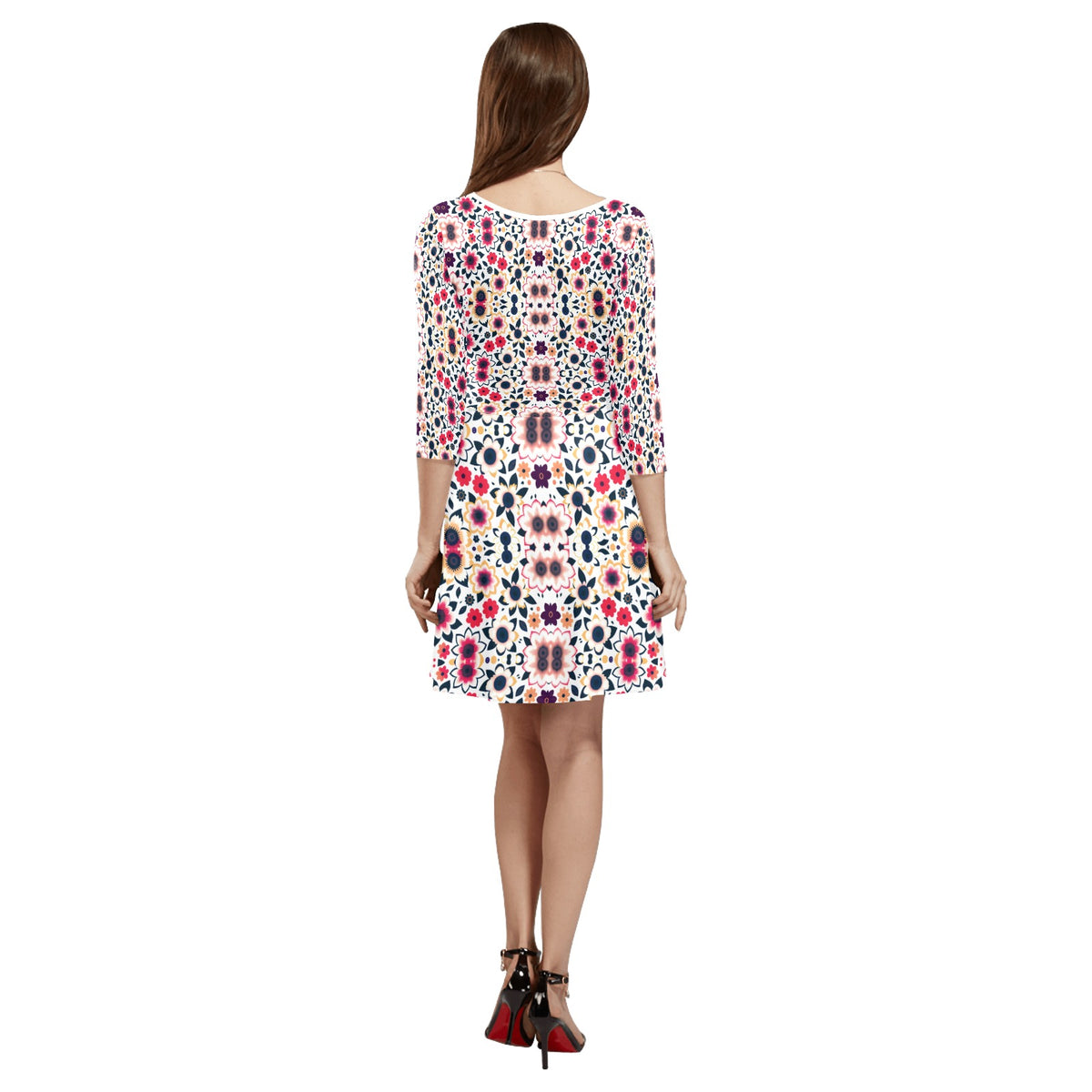 Women's 3/4 Sleeve Round Neck Sundress(Model D23)