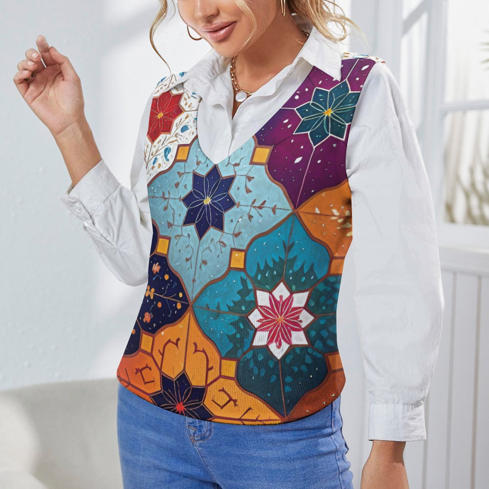 Women's Long Sleeve Button Knit Vest