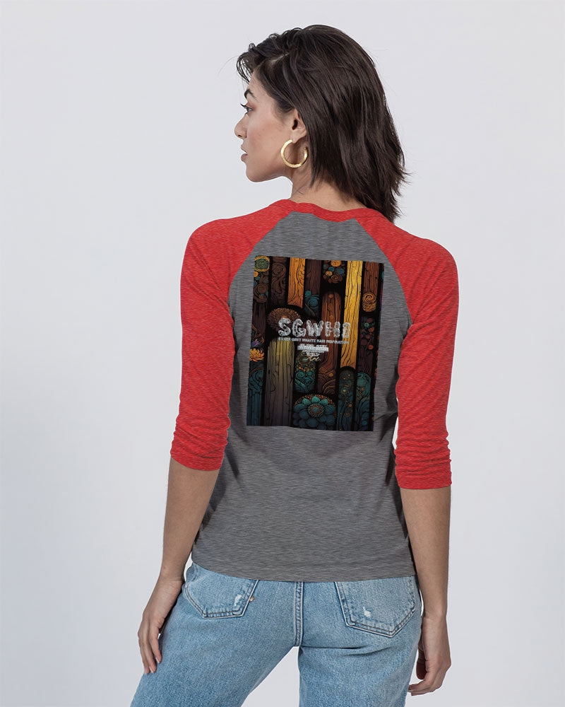 South Asian silver grey white hair sisters portrait [2] Unisex Three-Quarter Sleeve Baseball Tee | Bella + Canvas
