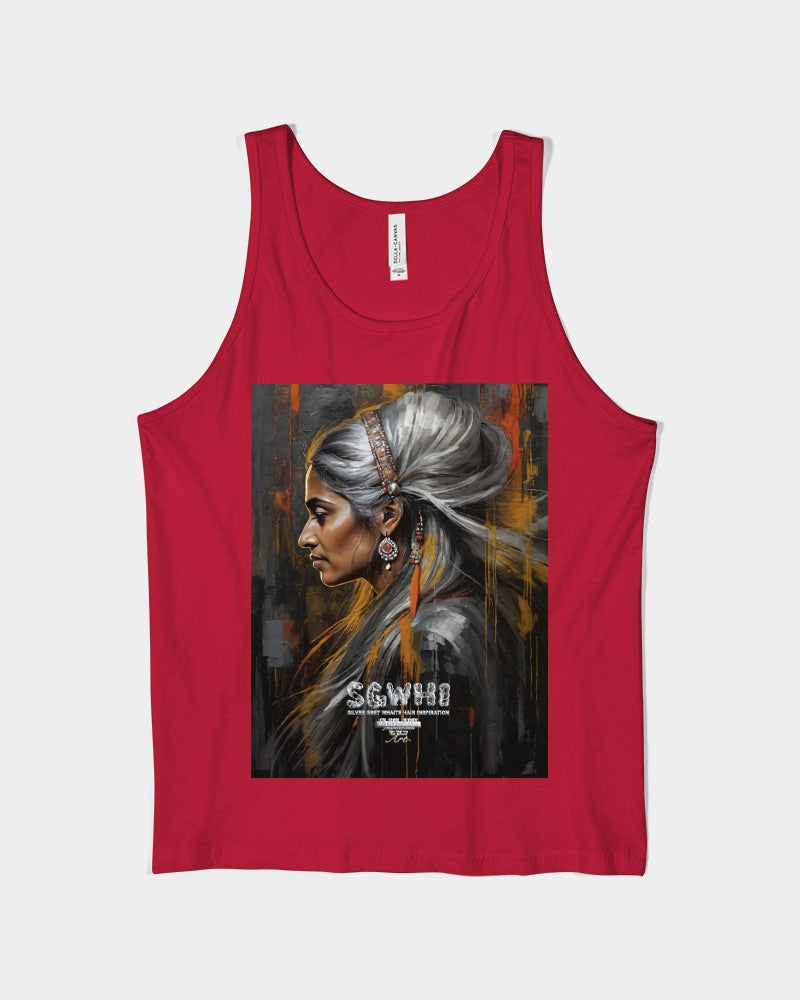 South Asian silver grey white hair sisters portrait [2] Unisex Jersey Tank | Bella + Canvas
