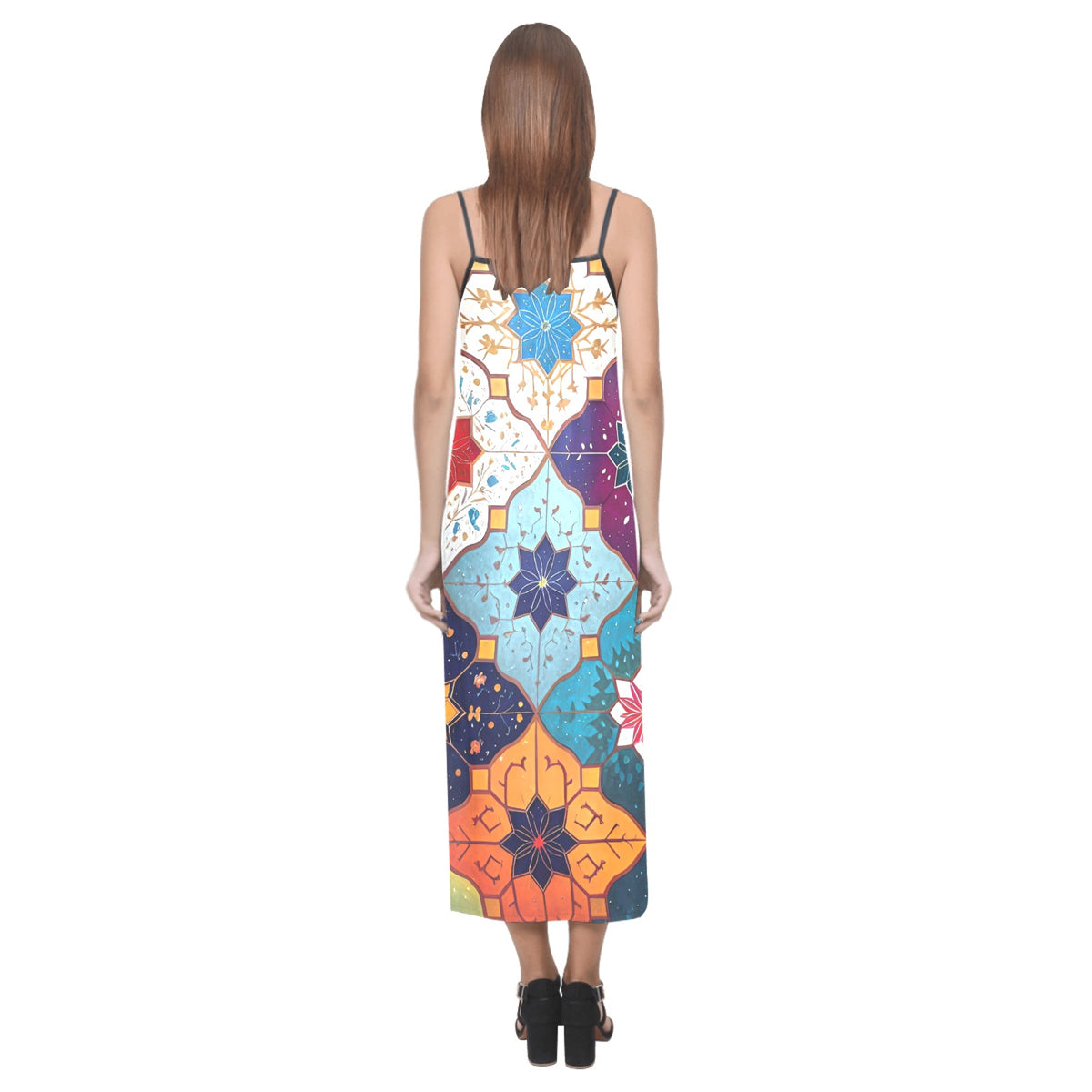 Women's V-Neck Open Fork Long Dress (Model D18)