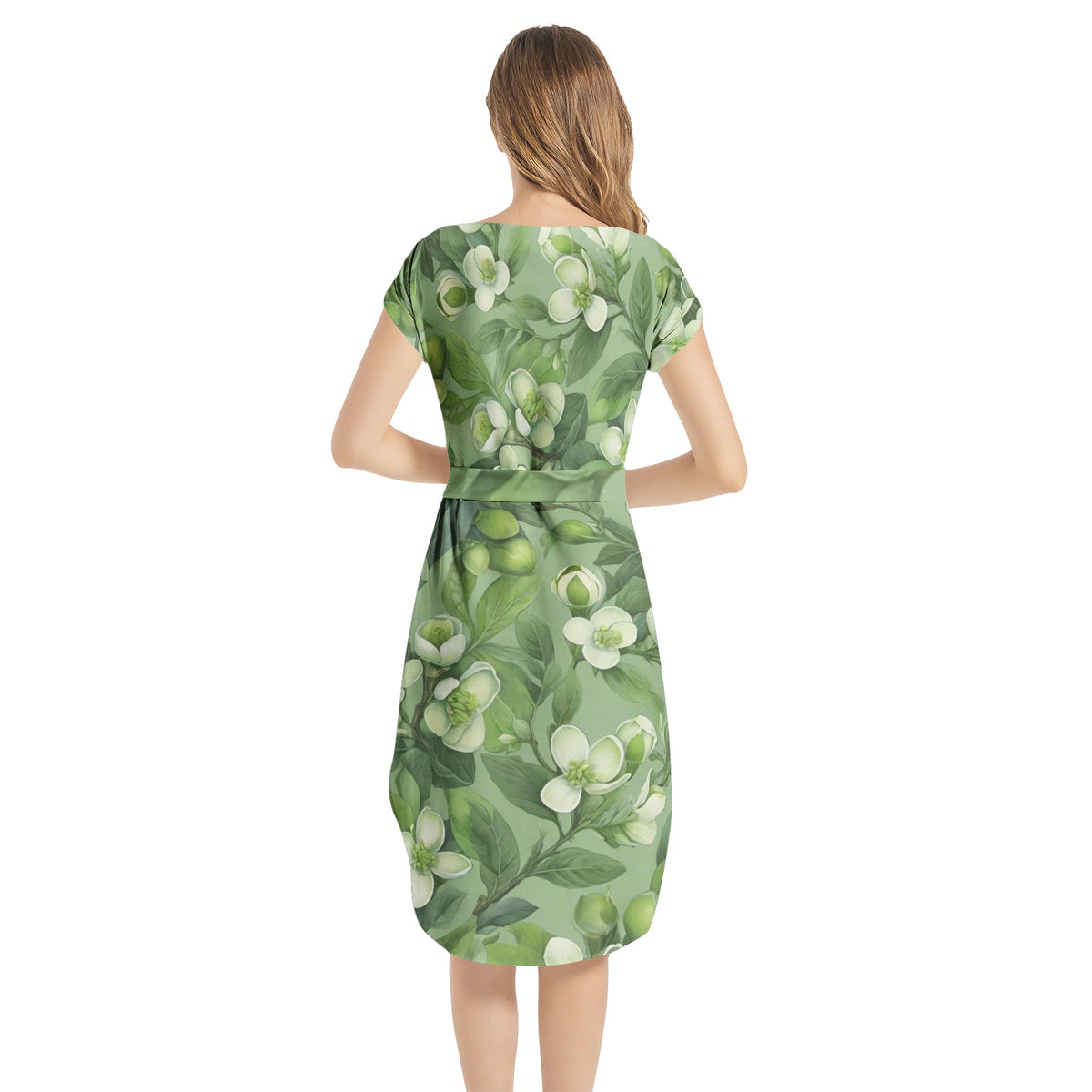 Notched Neck Belted Dress