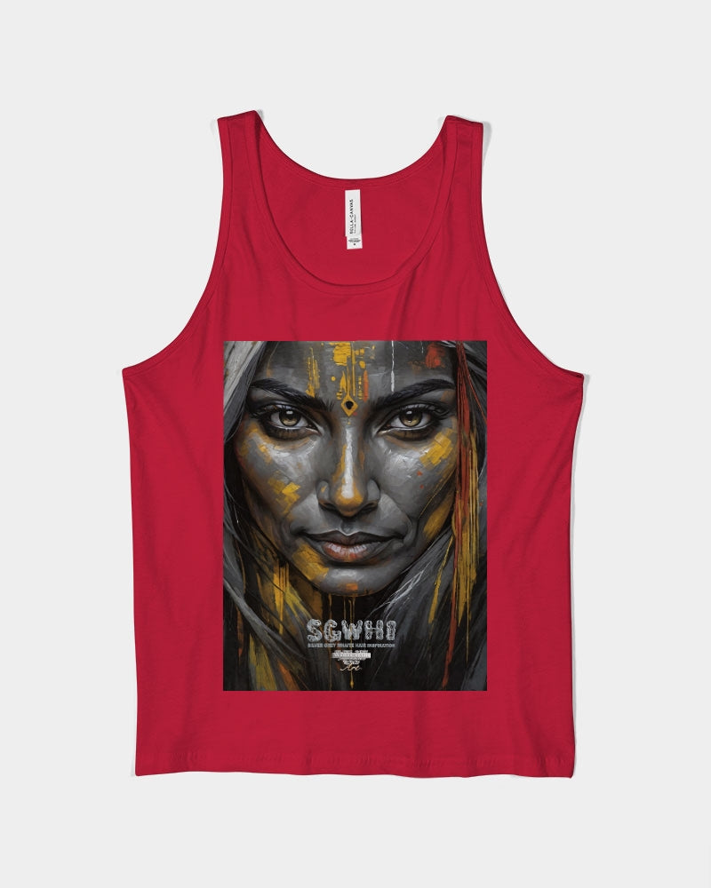 South Asian silver grey white hair sisters portrait [3] Unisex Jersey Tank | Bella + Canvas