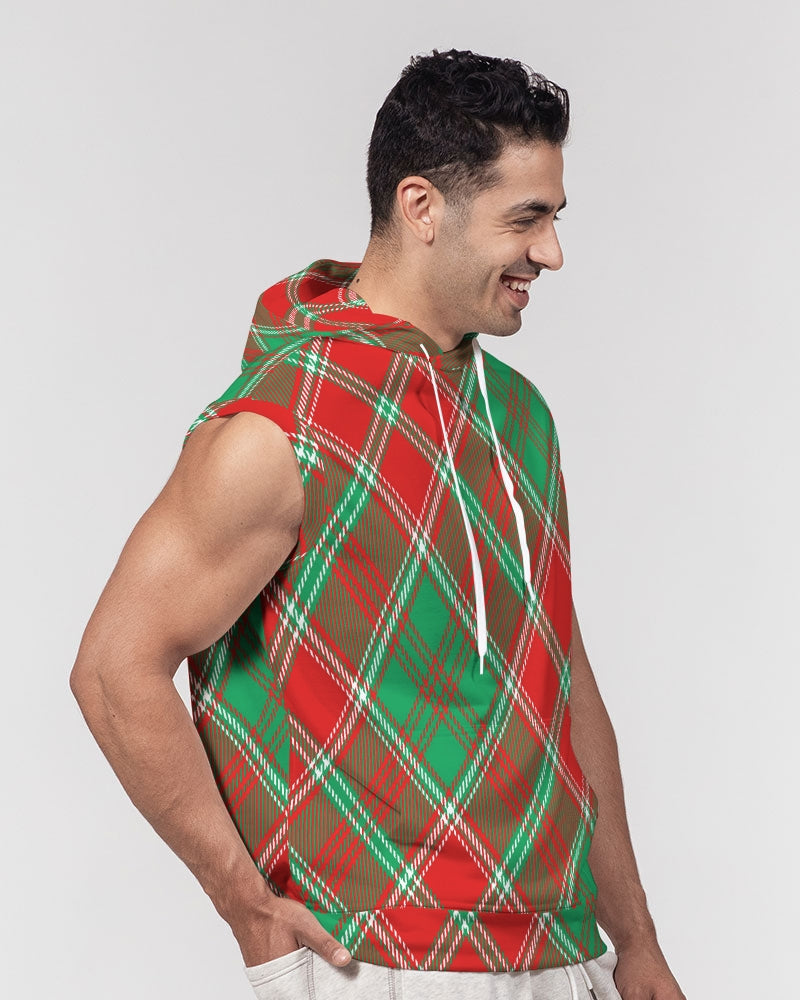 Red & Green cross pattern Men's All-Over Print Heavyweight Sleeveless Hoodie